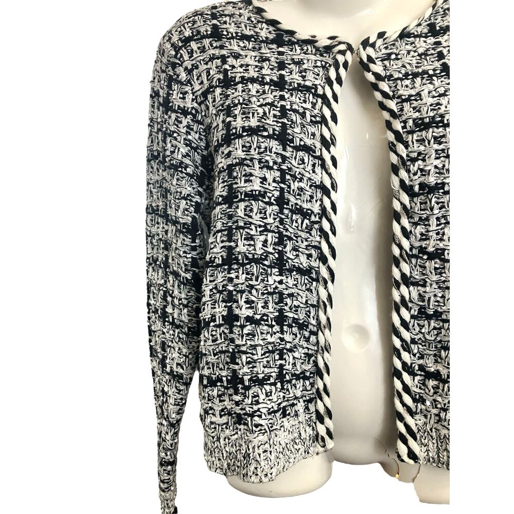 Sioni Women's White/Blk Marled Tweed Knit Cardigan Sweater Hook/Eye Closure SZ S - Picture 4 of 10